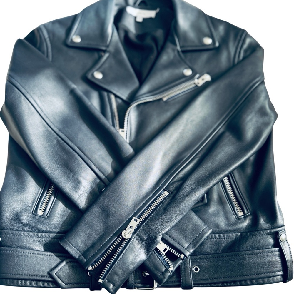 IRO Paris The Biker Jacket. 100% Lamb Skin. Navy. Size 40